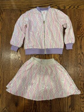 Kids Sequin Jacket & Skirt Set - Pastel Lavender